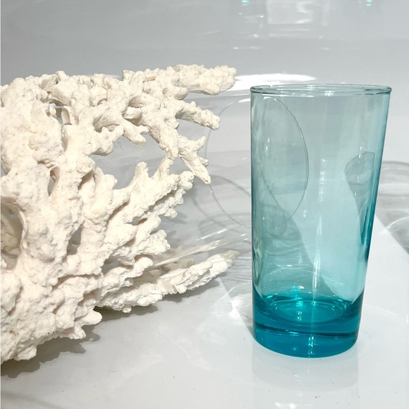 Aqua Blue Glass Tumblers / Tropical Cocktail Glasses Set of 4 - Picture 7 of 12